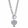BERRICLE Cubic Zirconia CZ Silvertone Puffed Heart Toggle Pendant Necklace