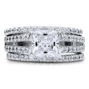 BERRICLE Princess Cubic Zirconia CZ Sterling Silver 3Pc Bridal Ring Set 1.96 ct.tw Size 6