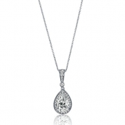 BERRICLE Sterling Silver Pear Cubic Zirconia CZ Drop Pendant w/ Chain Necklace