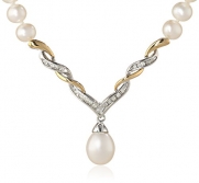 S&G Sterling Silver and 14k Yellow Gold Freshwater Cultured Pearl Diamond-Accented Necklace, 17