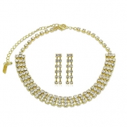 BERRICLE Goldtone Bridesmaid Rhinestone 3-Row Choker Necklace Earrings Set