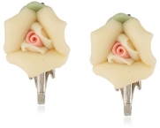 1928 Bridal Ivory Porcelain Rose Clip Earrings