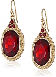 1928 Jewelry Gold-Tone Siam Red Oval Drop Earrings