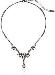 1928 Jewelry Black-Tone Crystal Teardrop Y-Shape Necklace, 15