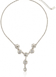 1928 Jewelry Bridal Crystal Silver-Tone Crystal Teardrop Y-Shaped Necklace, 16