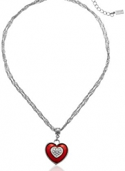 1928 Jewelry Enamel and Swarovski Crystal Heart Pendant Necklace, 16.6