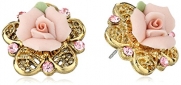 1928 Jewelry Porcelain Rose Gold-Tone and Pink Stud Earrings
