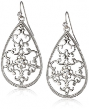 1928 Jewelry Silver-Tone Crystal Filigree Pear Shape Drop Earrings