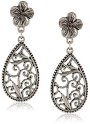 1928 Jewelry Silver Scrolls Floral Teardrop Earrings