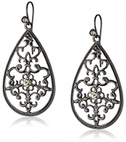 1928 Jewelry Jet Black Diamond Filigree Pear Shape Drop Earrings