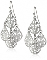 1928 Jewelry Silver Tone Filigree Teardrop Chandelier Earrings