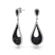 Bling Jewelry Black and White Pave CZ Modern Teardrop Dangle Earrings Rhodium Plated