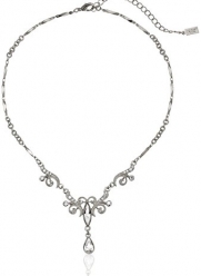 1928 Jewelry Silver-Tone Crystal Teardrop Necklace, 18
