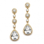 USABride Vintage Gold-Tone Cubic Zirconia Teardrop Dangle Earrings, Bridal Chandelier Earrings 1581 Gold