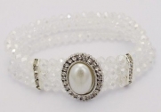 White Faux Pearl & Three Strand Crystal AB Stretch Bracelet Add Shine to Any Dress - Formal Jewelry