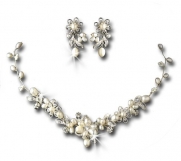 Silver-tone Freshwater Pearl & Rhinestone Necklace & Earrings Jewelry Set