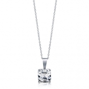 BERRICLE 3 Carat Asscher Cut CZ Solitaire Necklace in 925 Sterling Silver