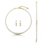 BERRICLE Wedding Bridal cream Faux pearl Necklace Earrings Bracelet 3-PCS Set