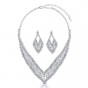 BERRICLE Silvertone Rhinestone Bridal Necklace Earrings 2-Pcs Set