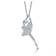 BERRICLE Cubic Zirconia 925 Sterling Silver Dancing Ballerina Pendant Necklace