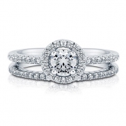 BERRICLE Round Cubic Zirconia CZ 925 Sterling Silver 2-Pc Halo Ring Set 0.46 ct.tw Size 4