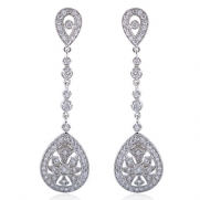 EVER FAITH Bridal Art Deco Classical Gatsby Inspired Pave Cubic Zirconia Chandelier Earrings - Clip-on N03818-1