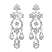 EVER FAITH Bridal Silver-Tone Flower Vase Chandelier Earrings Austrian Crystal Clear A01579-8