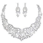 EVER FAITH Bridal Cluster Flower Teardrop Clear Austrian Crystal Necklace Earrings Set A06912-8