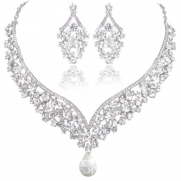 EVER FAITH Bridal Flower Circle Tear Drop Jewelry Set Clear Austrian Crystals N01911-9