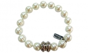 White 10mm Faux Pearl Strand Bracelet with Magnetic Clasp - White Bridal Jewelry