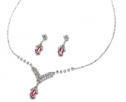 USABride Pink Rhinestone Drop Necklace & Earring Jewelry Set 1223 P