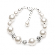 USABride Lustrous White Simulated Pearl & Rhinestone Bracelet, Special Occasion Jewelry 1361-WH