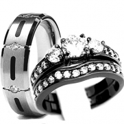 His and Hers Titanium and BLACK Stainless Steel Wedding Ring Set (Size Men's 10 Women's 5)