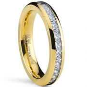 4MM Gold Plated Princess Cut women's Eternity Titanium Ring Wedding Band with CZ Size 5