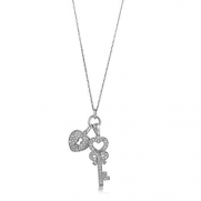 BERRICLE Sterling Silver Cubic Zirconia CZ Accent Lock and Key Pendant Necklace