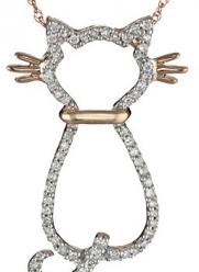 XPY 14k Rose Gold Diamond Cat Pendant Necklace (.18cttw, I-J Color, I2-I3 Clarity), 18