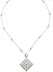 Nina Genny Filigreed Pave Square Locket on Cubic Zirconia Station Chain Pendant Necklace