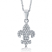 BERRICLE Cubic Zirconia CZ 925 Sterling Silver Fleur De Lis Pendant Necklace