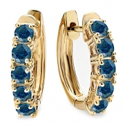 1.00 Carat (ctw) 14K Yellow Gold Round Blue Diamond Ladies Huggies Hoop Earrings 1 CT