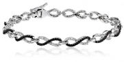 10k White Gold Black and White Diamond Infinity Bracelet (1 1/2 cttw), 7