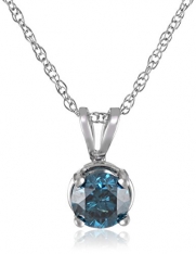 10k White Gold and Blue Diamond Solitaire Pendant Necklace (1/2 cttw), 18