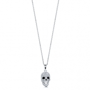 BERRICLE 925 Sterling Silver Cubic Zirconia CZ Skull Bones Women Fashion Pendant Necklace