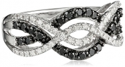 10k White Gold Black and White Diamond Waves Ring (1/2 cttw), Size 7