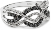 10k White Gold Black and White Diamond Waves Ring (1/2 cttw), Size 6