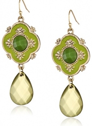 1928 Jewelry Domenica Gold-Tone Green Faceted and Enamel Drop Earrings