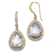 Heirloom Finds Gold Tone Faceted Clear Crystal Teardrop Dangle Earrings