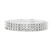 1~15 Row Bridal Elastic Rhinestone Bracelets for Weddings, Engagements & Prom. 3 Rows.