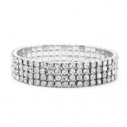 1~15 Row Bridal Elastic Rhinestone Bracelets for Weddings, Engagements & Prom. 4 Rows.
