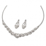 USABride Elegant Simulated Pearl & Rhinestone Necklace & Earrings Jewelry Set, Bridal Accessories 673