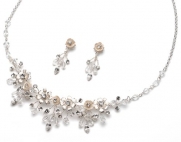 USABride Floral Bridal Necklace & Earring Jewelry Set with Crystals and Enamel-style Flowers 541